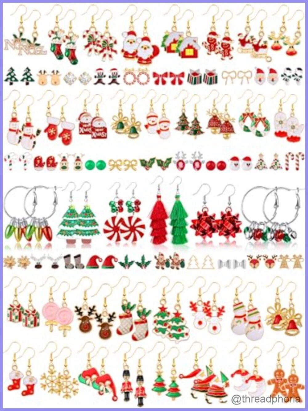 Christmas Earrings Set 70 Pairs Stud & Dangle Holiday Jewelry